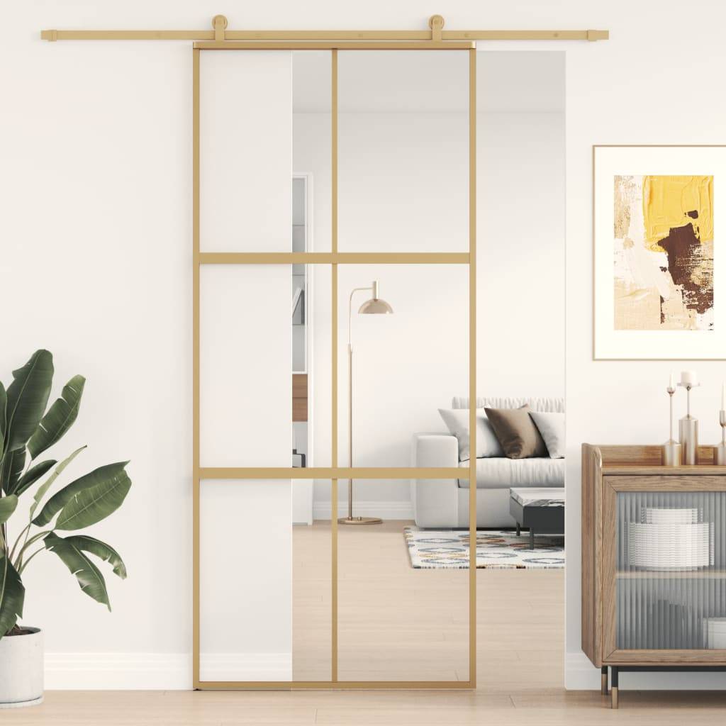 vidaXL Schiebetür Golden 90x205 cm ESG-Klarglas und Aluminium