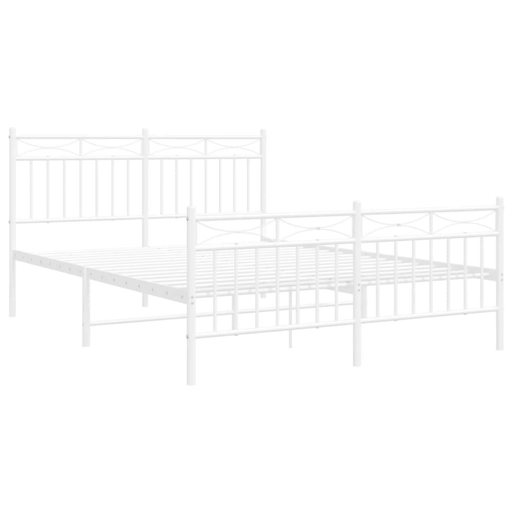 vidaXL Bettgestell mit Kopf- und Fußteil Metall Weiß 140x190 cm