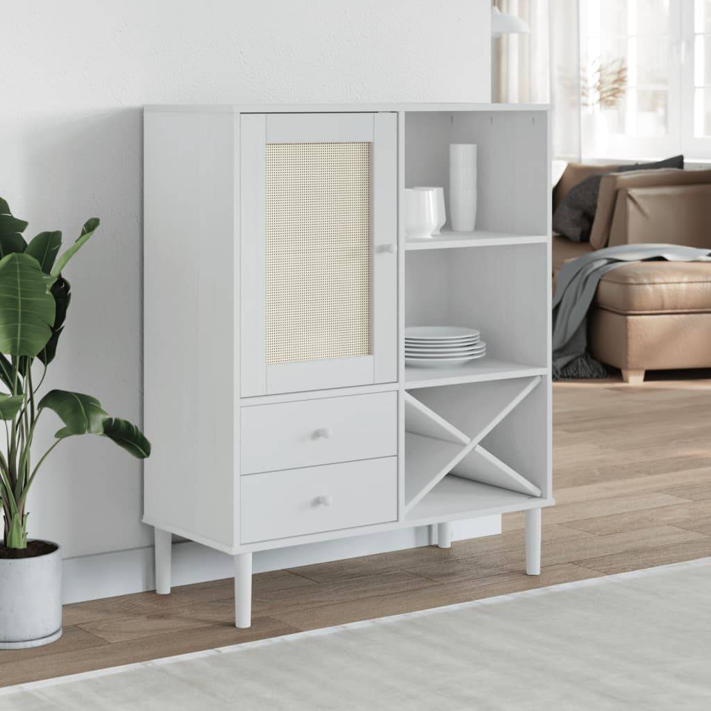 vidaXL Highboard SENJA Rattan-Optik Weiß 90x40x112 cm Kiefernholz