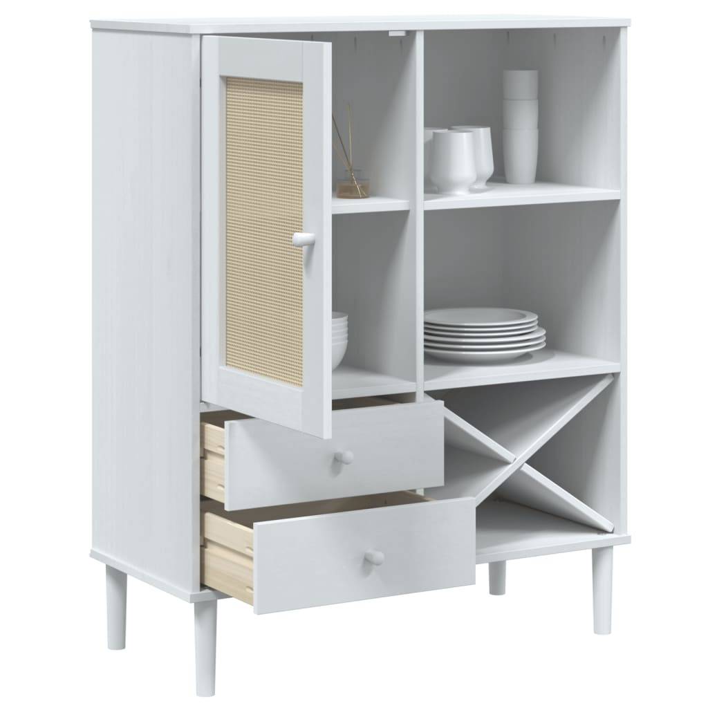 vidaXL Highboard SENJA Rattan-Optik Weiß 90x40x112 cm Kiefernholz