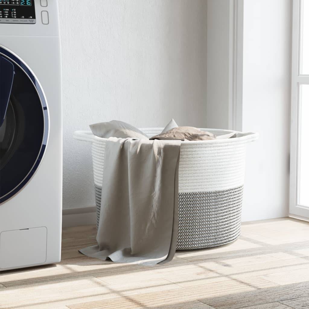 vidaXL Wäschekorb Grau und Weiß Ø55x36 cm Baumwolle