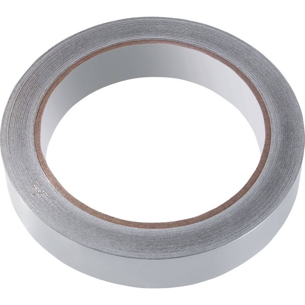 Eine Rolle grauem Klebeband mit glänzender Oberfläche, ordentlich aufgewickelt mit der Klebseite nach innen.