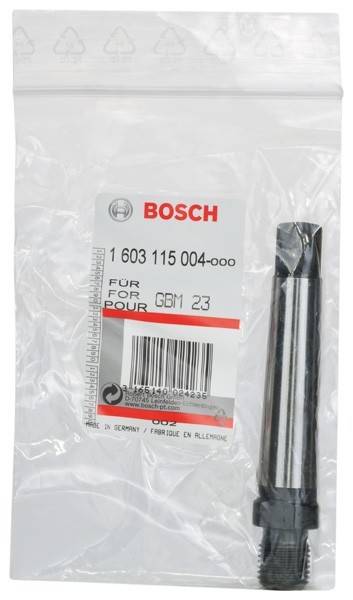 Ein Bosch-Bohrbitset mit der Kennzeichnung '1 603 115 004-000', geeignet für das Modell 'GBM 23-2', hergestellt in Deutschland.