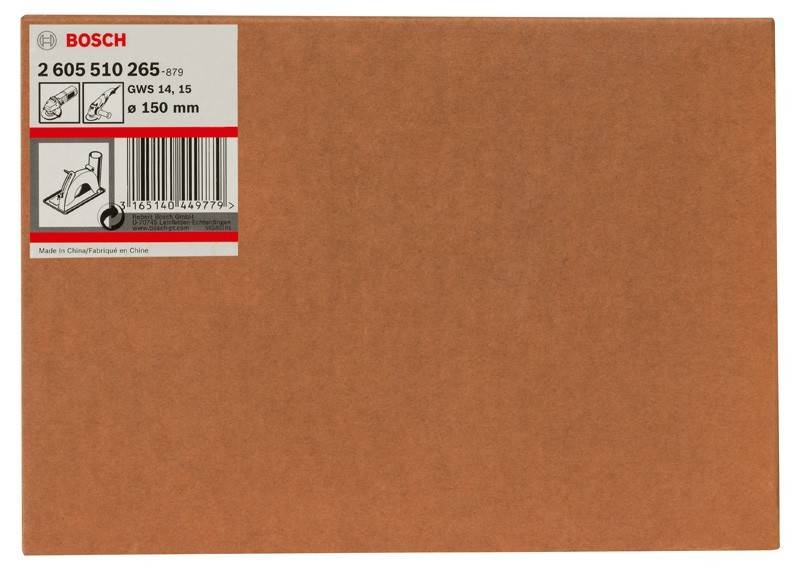 Eine Etikette auf der Sandpapierverpackung mit der Produktcode '260860265', Abmessungen 'GWS 14, 15' und '150 mm', mit einem Barcode.