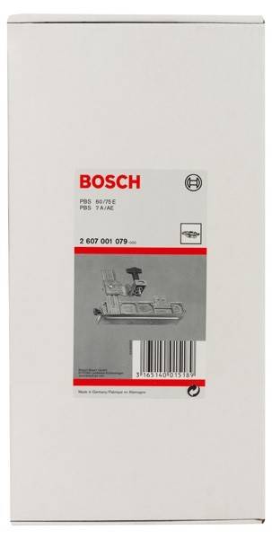 Ein Bosch-Produktverpackung mit dem Text 'PBS 60/75 E, PBS 7 A/AE', einem Barcode und einem Bild eines Werkzeuganbaus.