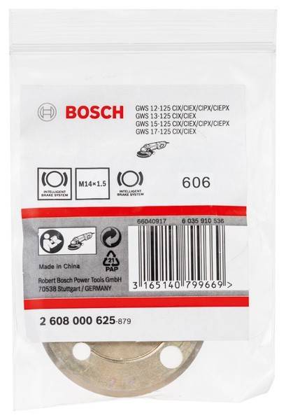 Verpackung von Bosch mit Darstellung der Winkelschleifer-Modellnummern GWS 12-125, GWS 13-125, GWS 15-125, GWS 17-125. Enthält Barcode und Herstellerinformationen.