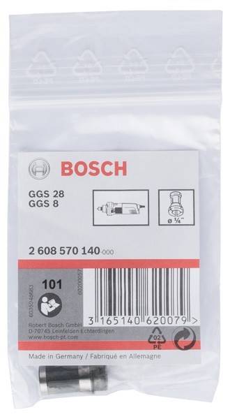 Ein Bosch GGS 8 Zubehörpaket für Elektrowerkzeuge. Das Paket enthält eine Produktdiagramm und einen Strichcode mit der Modellnummer 2 608 570 140.