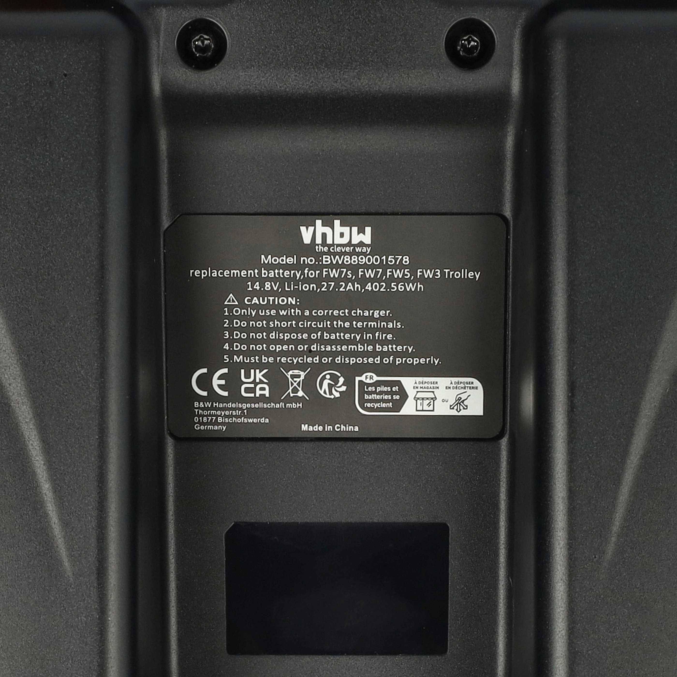vhbw Akku kompatibel mit Powakaddy FW7s, FW7, Sport, FW5 Elektro-Trolley Caddy (27200 mAh, 14,8 V, Li-Ion, inkl. Ladegerät)