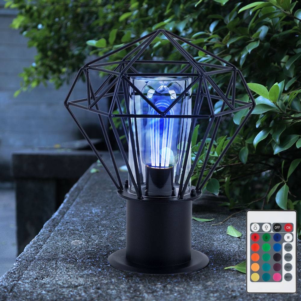 Sockelleuchte Außen Standleuchte Garten schwarz Außenstandleuchte Edelstahl, Industrial Gitter, Fernbedienung dimmbar, RGB LED 8,5W 806Lm warmweiß