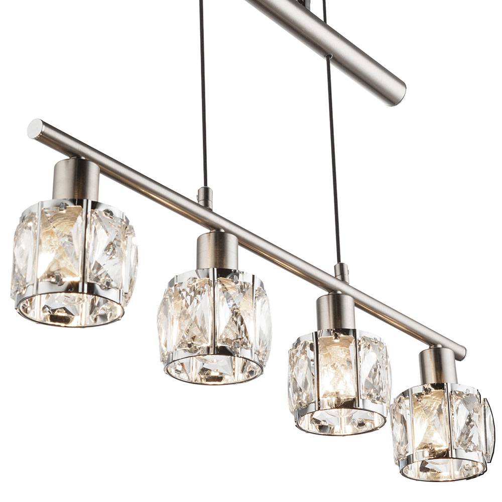 Pendelleuchte höhenverstellbar Esstischlampe Zugpendellampe Hängeleuchte 4 flammig, chrom Glaskristalle, 4x E14, LxH 60 x 160 cm