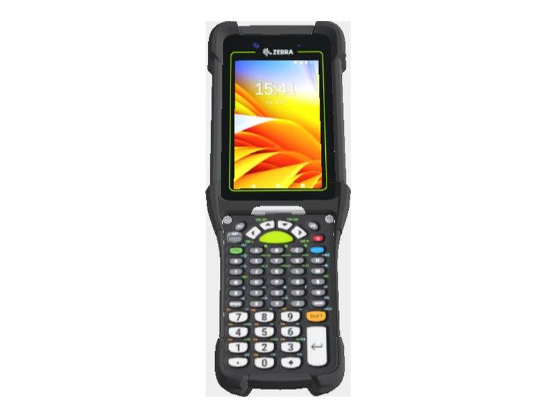 Black Zebra tragbarer Barcode-Scanner mit Touchscreen und physischer Tastatur, frontal auf weißem Hintergrund abgebildet.