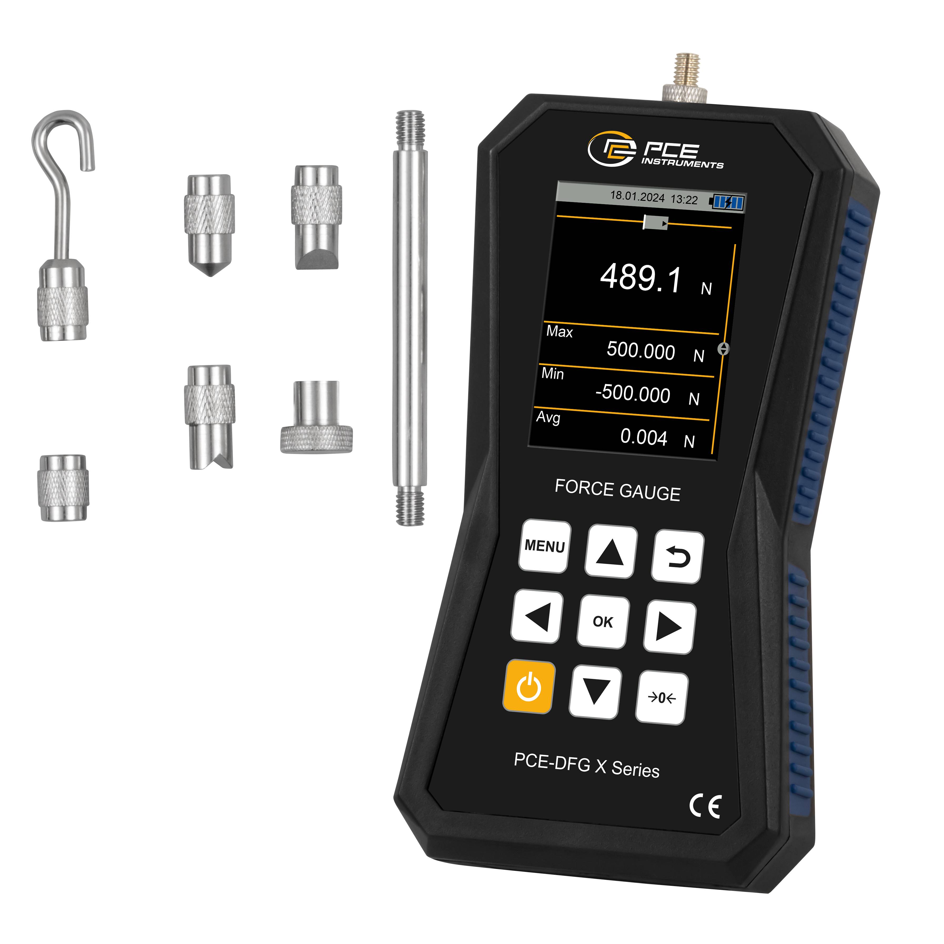PCE Instruments Kraftmessgerät PCE-DFG 500 X |500N |7.200Hz |Genau ±0,05% F.S. |Speicher |Software |Kalibriererinnerung