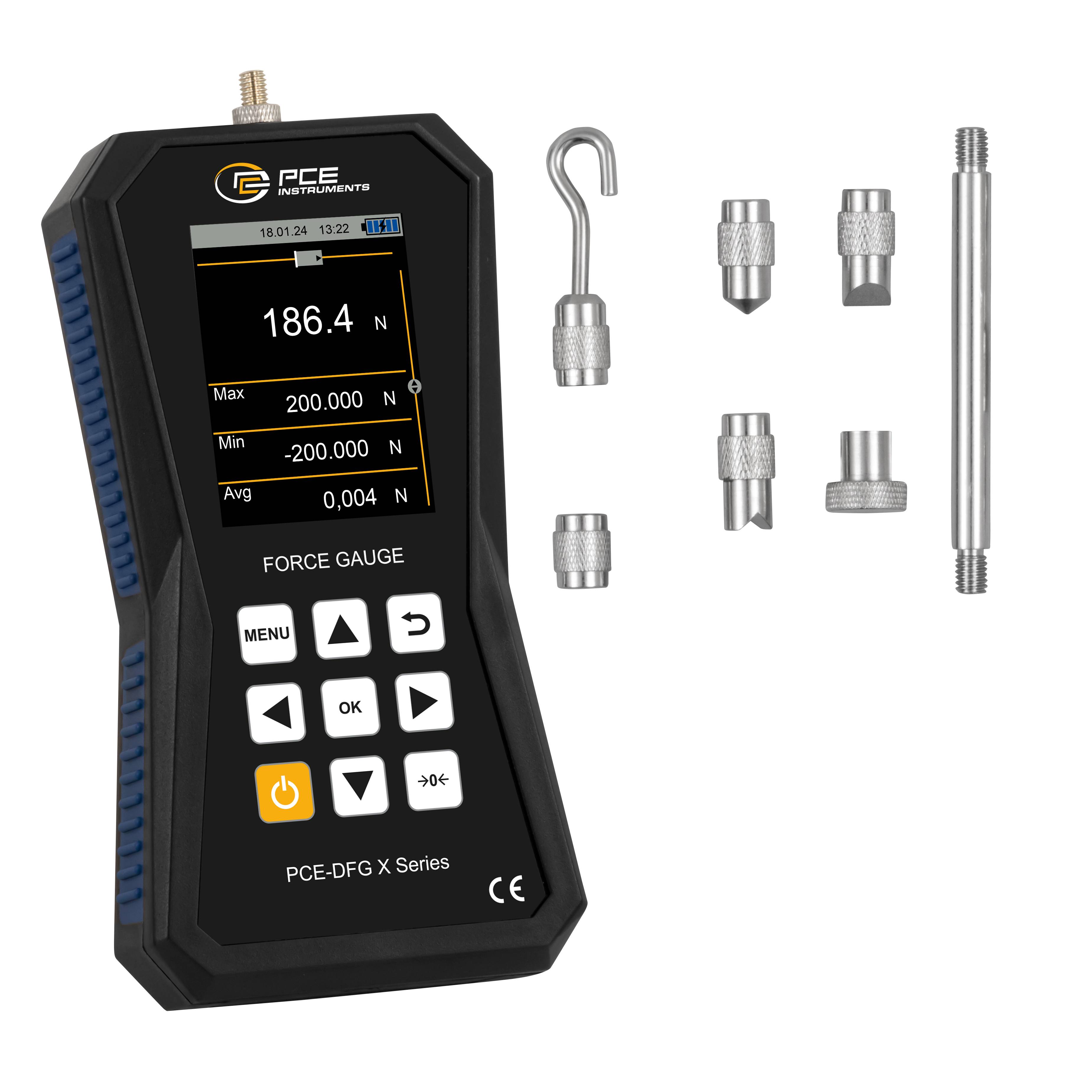 PCE Instruments Kraftmessgerät PCE-DFG 200 X |200N |7.200Hz |Genau ±0,05% F.S. |Speicher |Software |Kalibriererinnerung