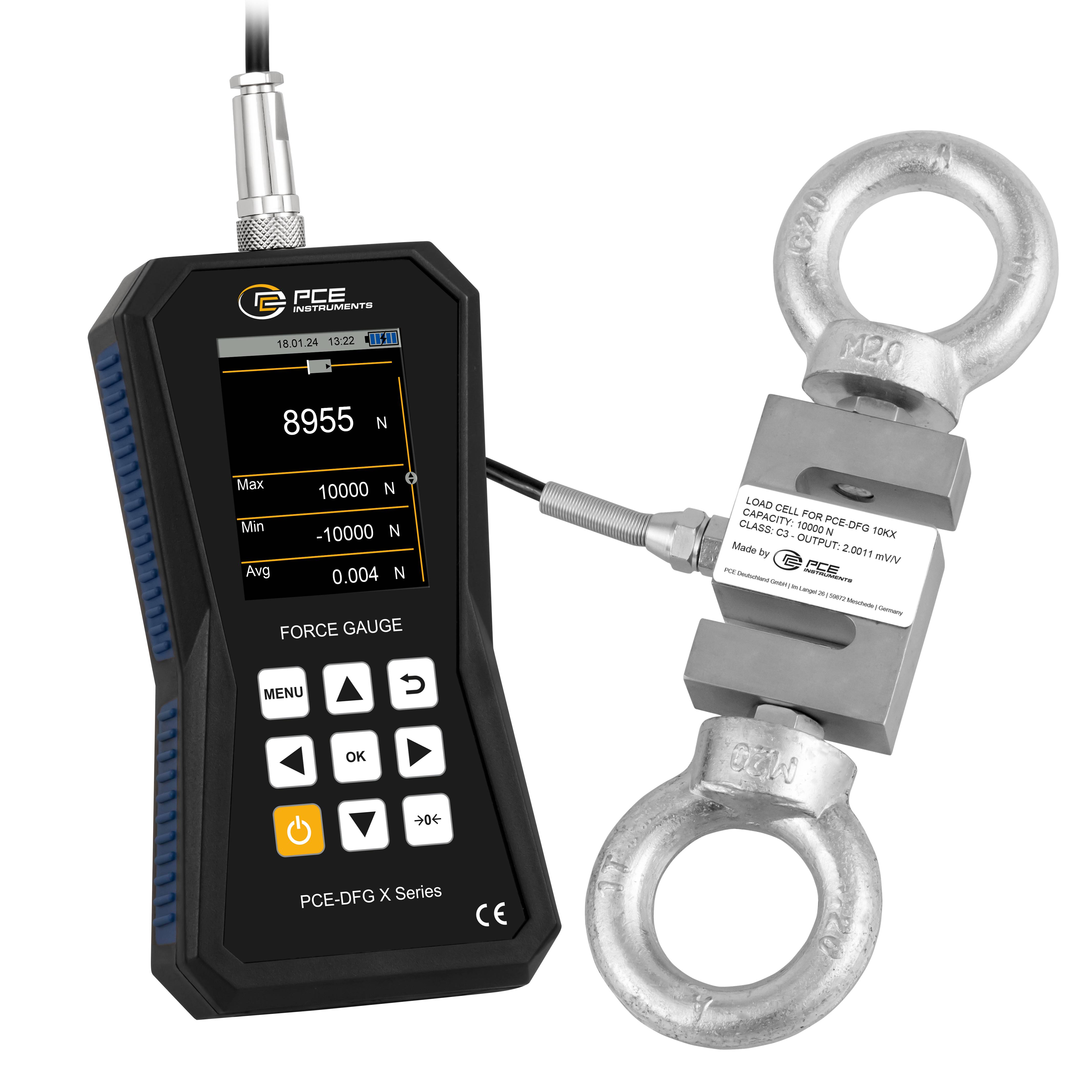 PCE Instruments Kraftmessgerät PCE-DFG 10K X |10kN |7.200Hz |Genau ±0,05% F.S. |Speicher |Software |Kalibriererinnerung