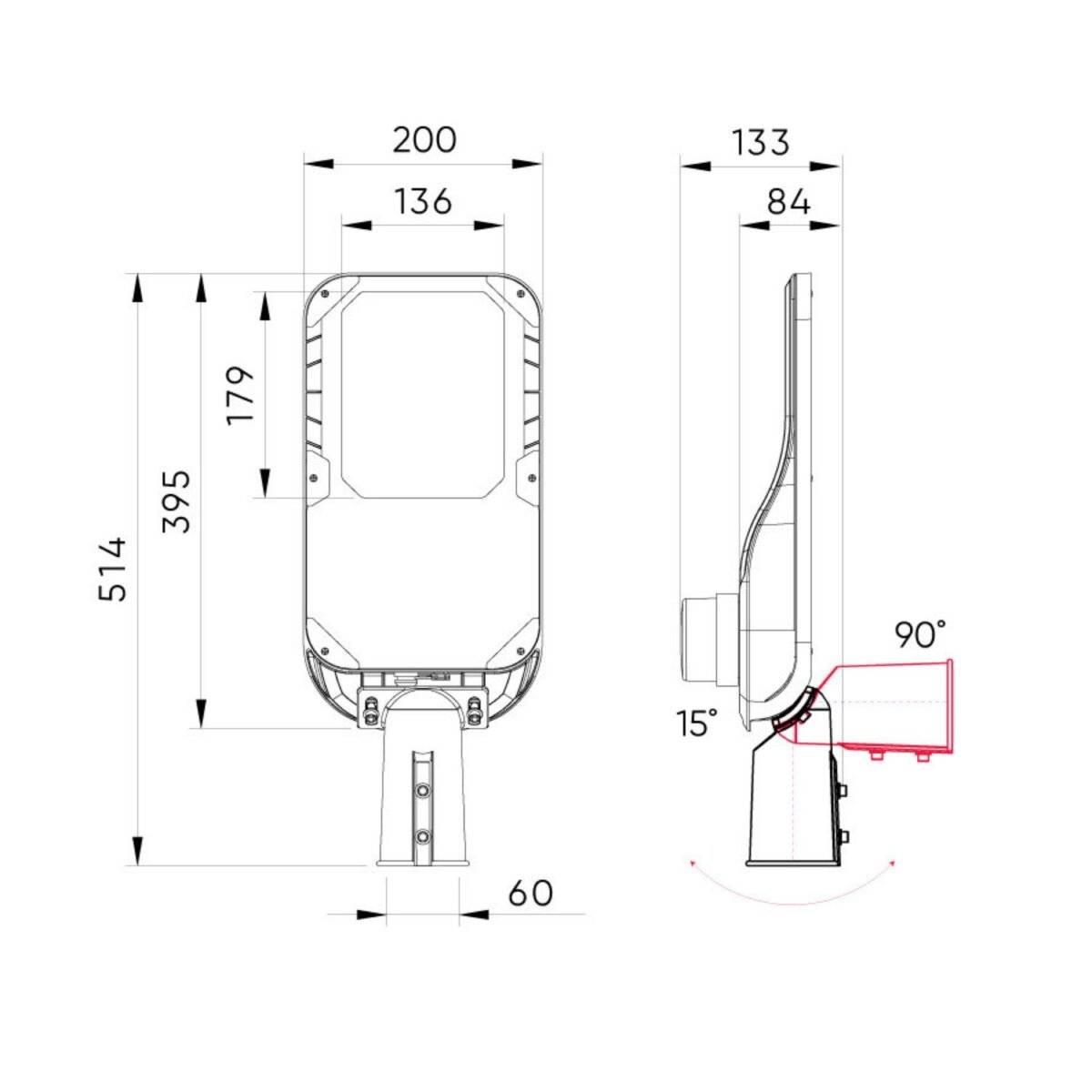 LED Straßenleuchte CAMINO 50W | IP66 Schutzart | 4000K Neutralweißem Licht | 51,4 x 20 x 13,3 cm