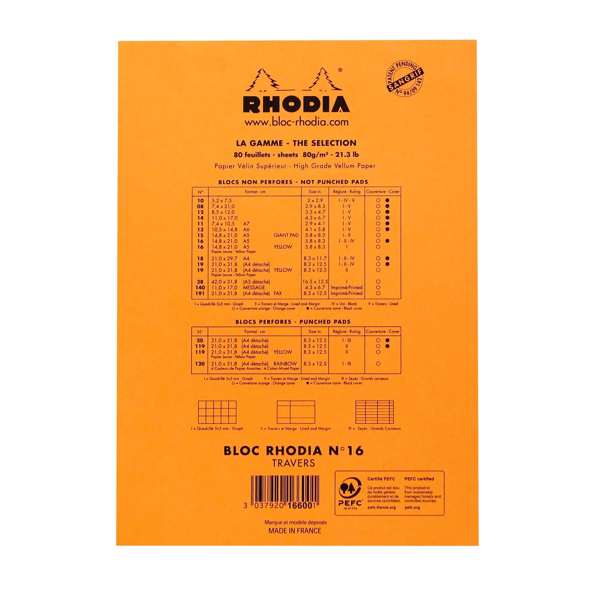 Rhodia 10x Gehefter Notizblock No.16 A5 80 Bl liniert Rand 80g Orange 16600C