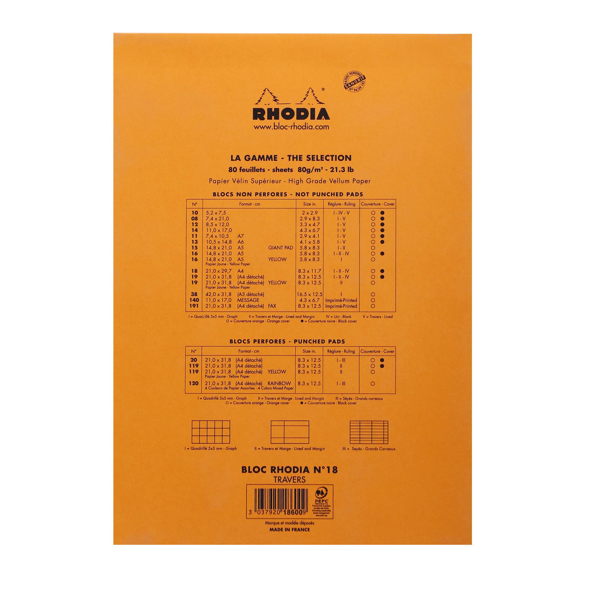 Rhodia 5x Gehefter Notizblock No.18 A4 80 Bl liniert Rand 80g Orange 18600C