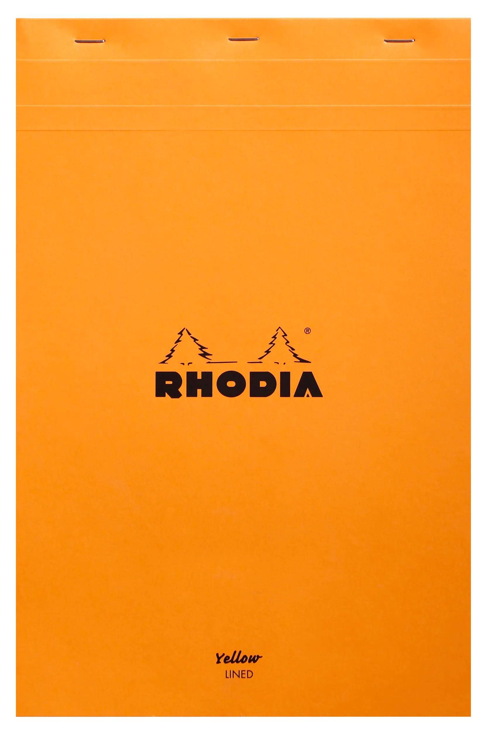 Orange Notizbucheinband mit dem Logo „RHODIA