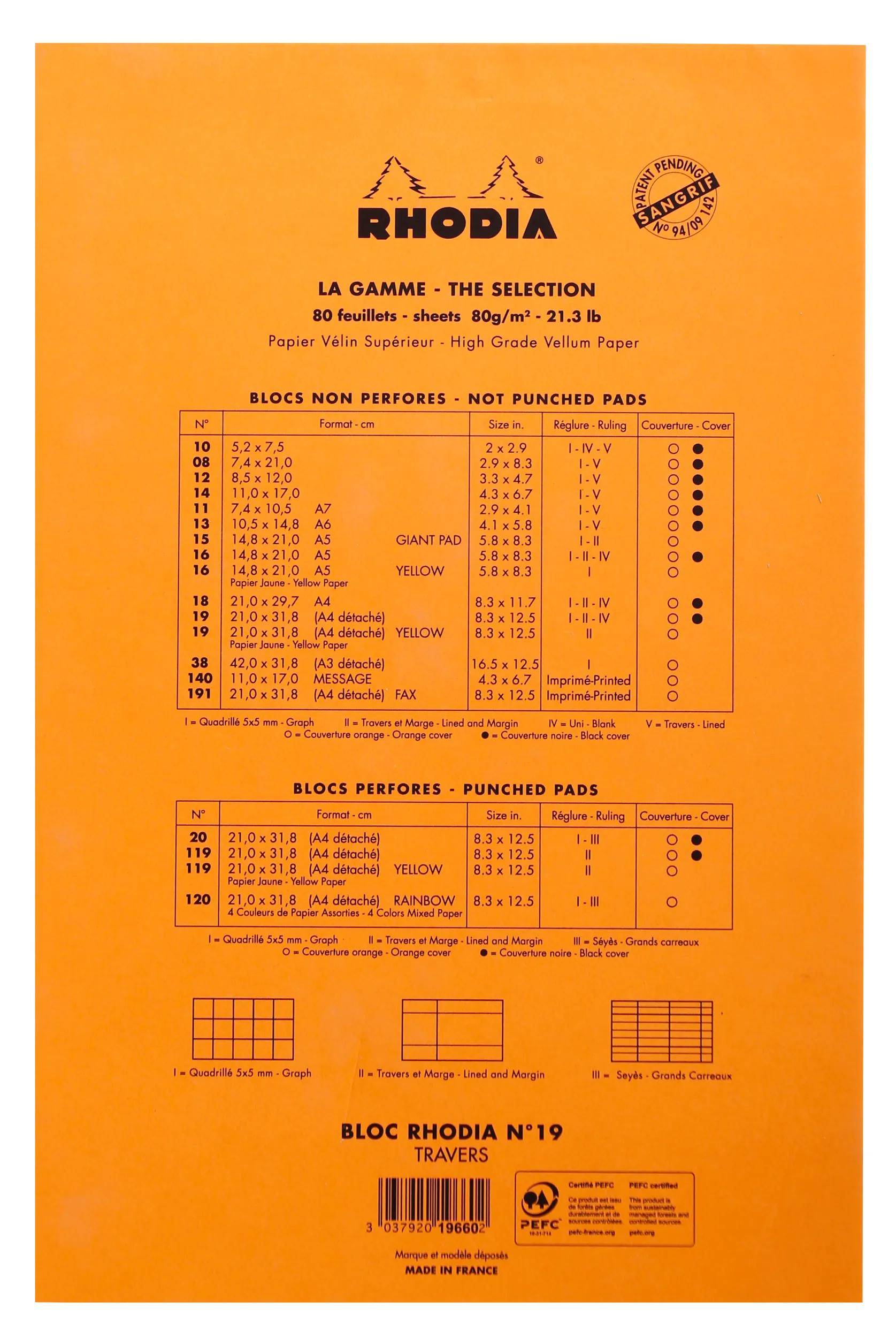 Rhodia 5x Block geheftet A4+ 21x31,8cm 80 Blätter gelb liniert - Orange 19660C