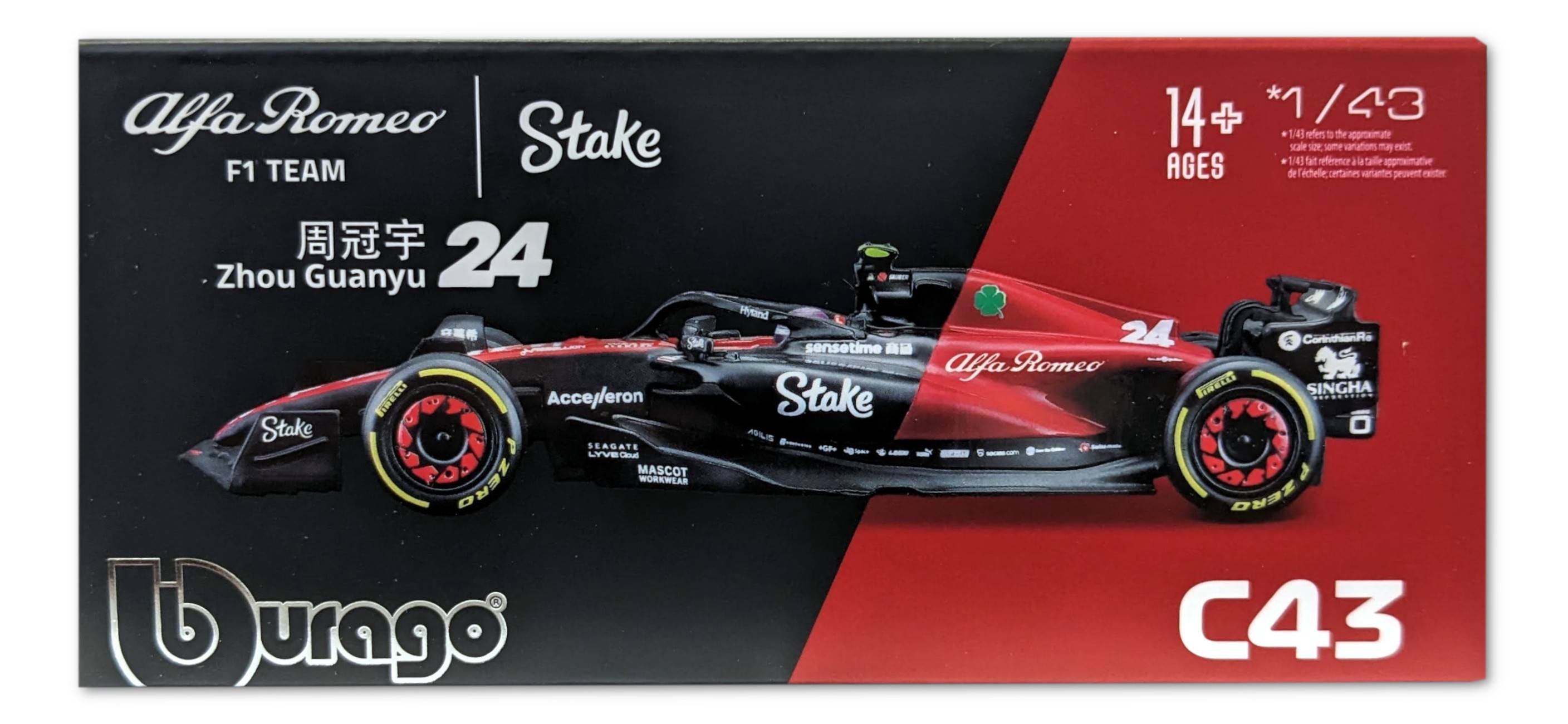 Bburago 18-38086 - Modellauto - F1 Alfa Romeo C43 #24 Zhou (mit Helm, Maßstab 1:43) Formel 1