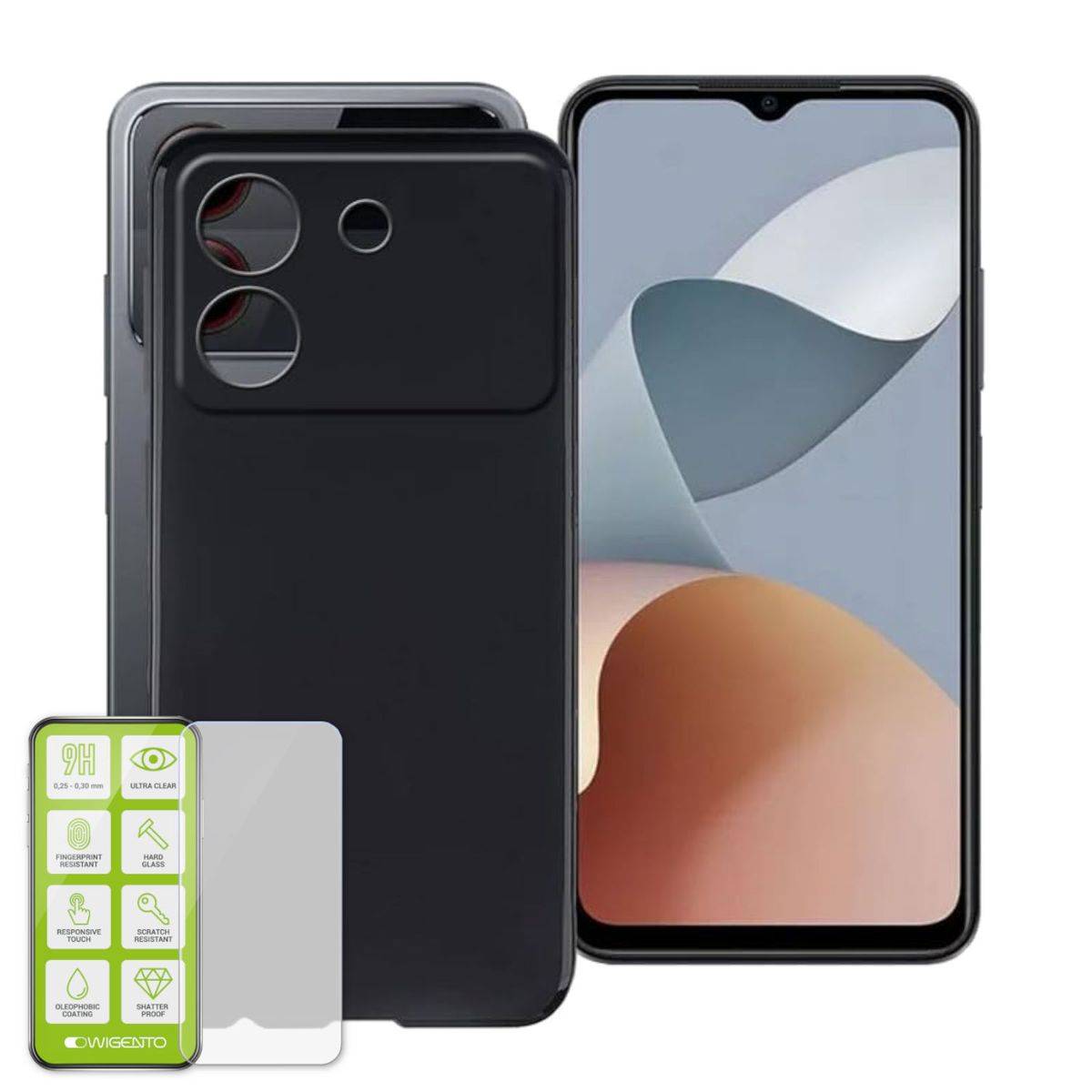 Für ZTE Blade A54 Silikon TPU Hülle Tasche dünn Schwarz + H9 Hart Glas