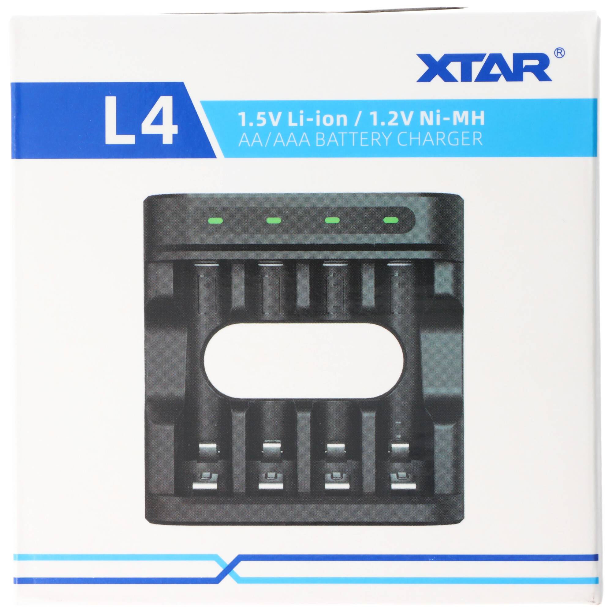 L4 Schnell-Ladegerät für Li-Ion 1,5V Akku und NiMH 1,2V Akkus AA AAA, für 1-4 Akkus, ohne Netzteil
