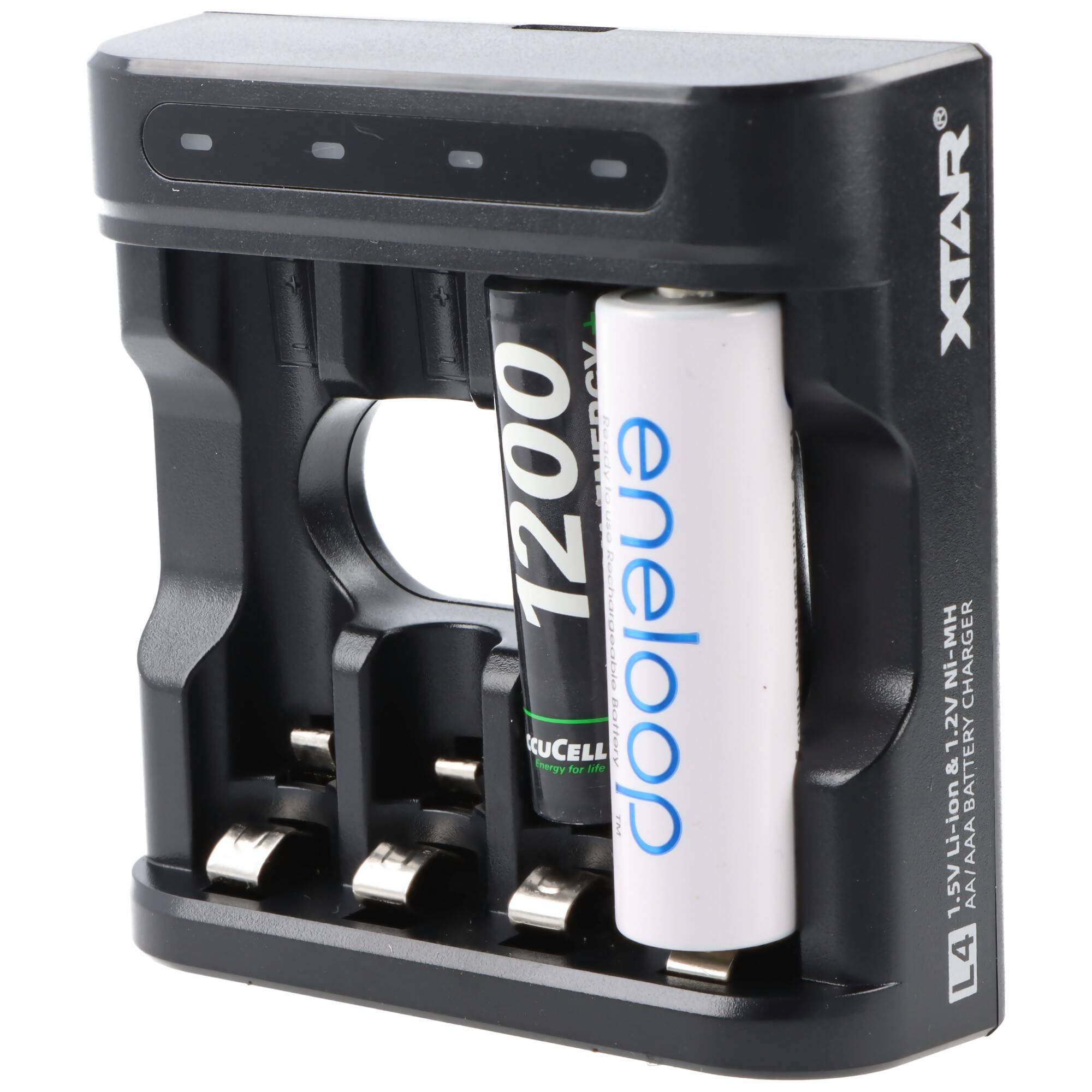 L4 Schnell-Ladegerät für Li-Ion 1,5V Akku und NiMH 1,2V Akkus AA AAA, für 1-4 Akkus, ohne Netzteil