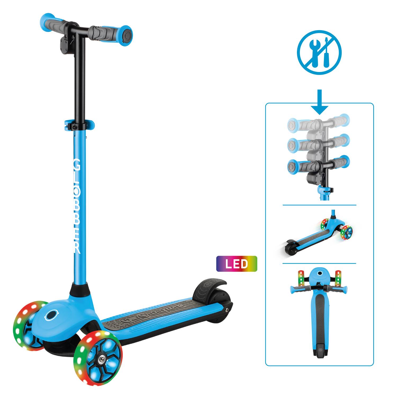 GLOBBER ONE K E-MOTION 4 PLUS hellblau, mit Leuchtrollen