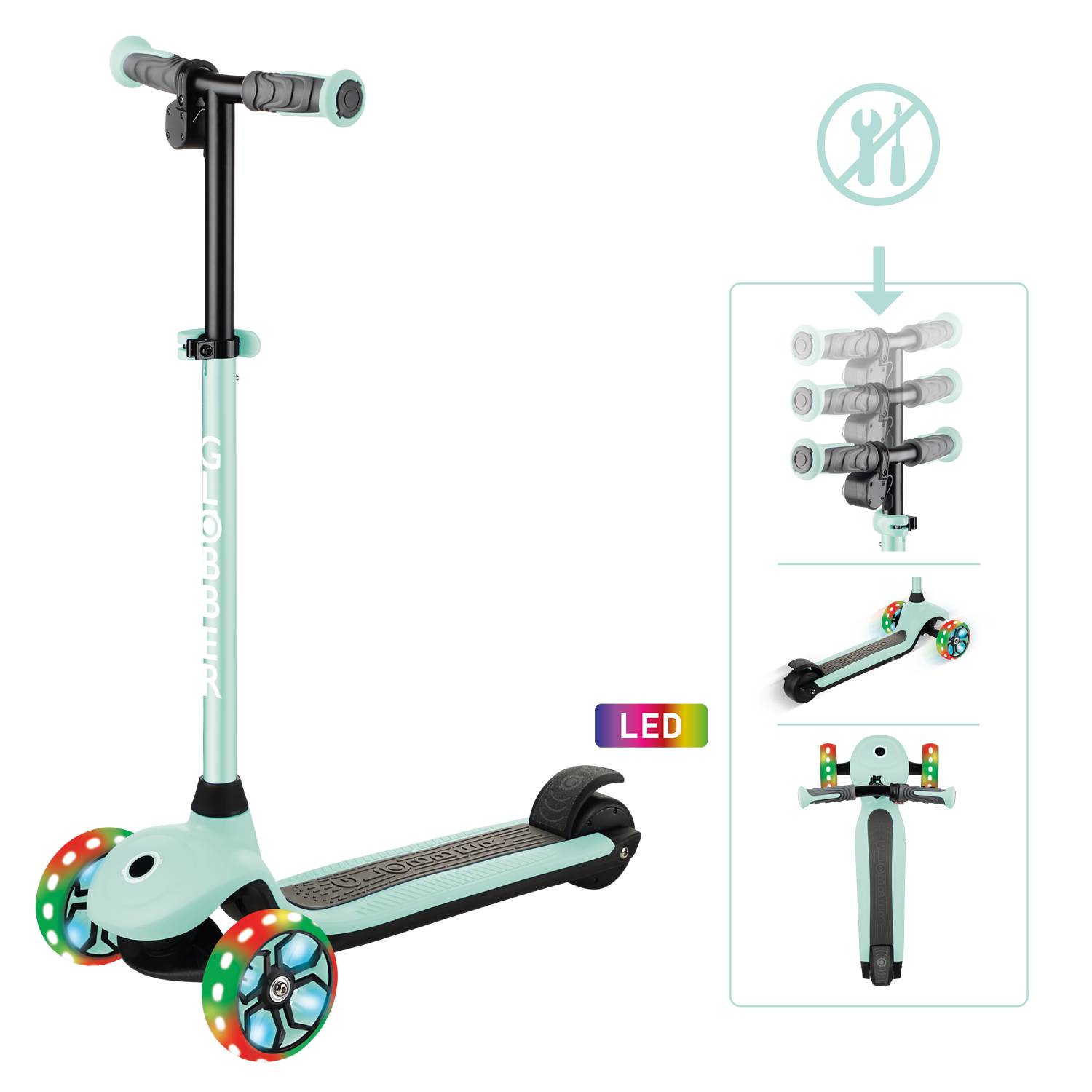 GLOBBER ONE K E-MOTION 4 PLUS mint, mit Leuchtrollen