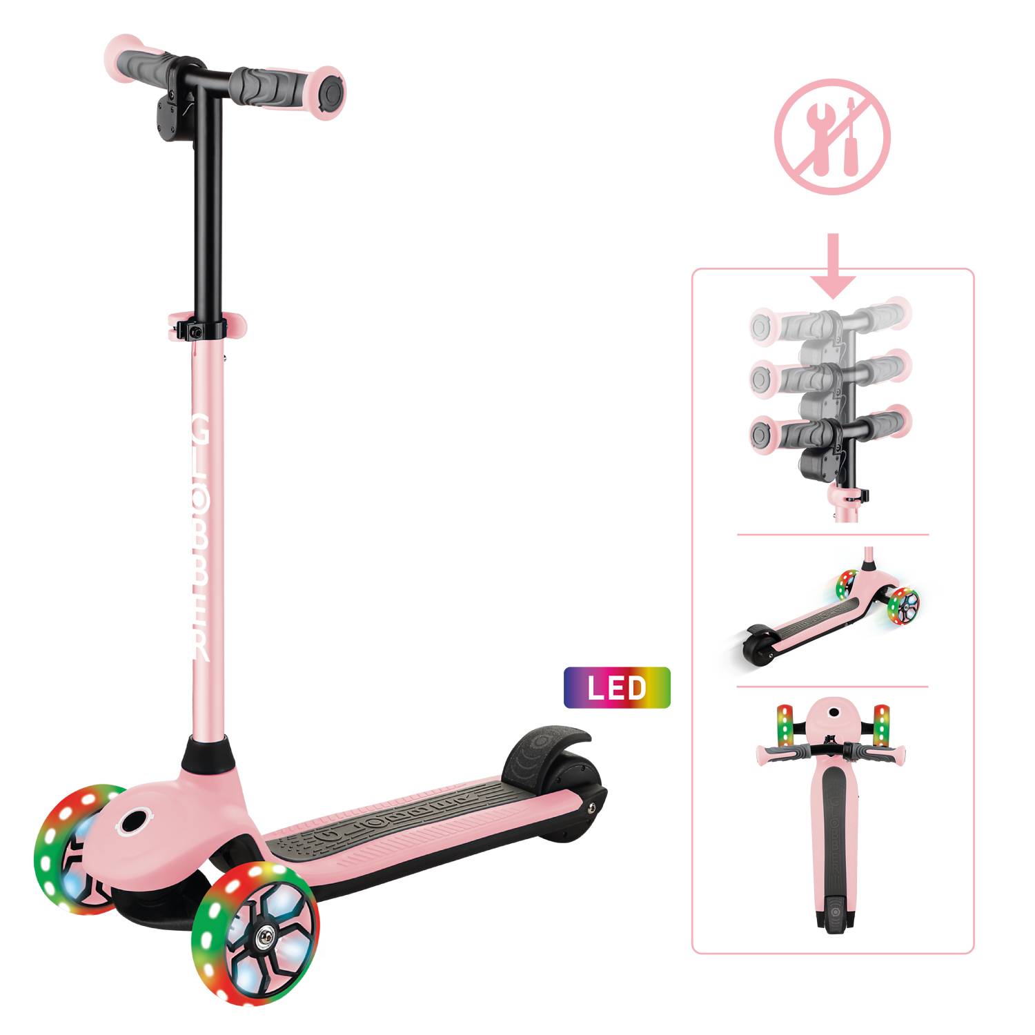 GLOBBER ONE K E-MOTION 4 PLUS pastellrosa, mit Leuchtrollen