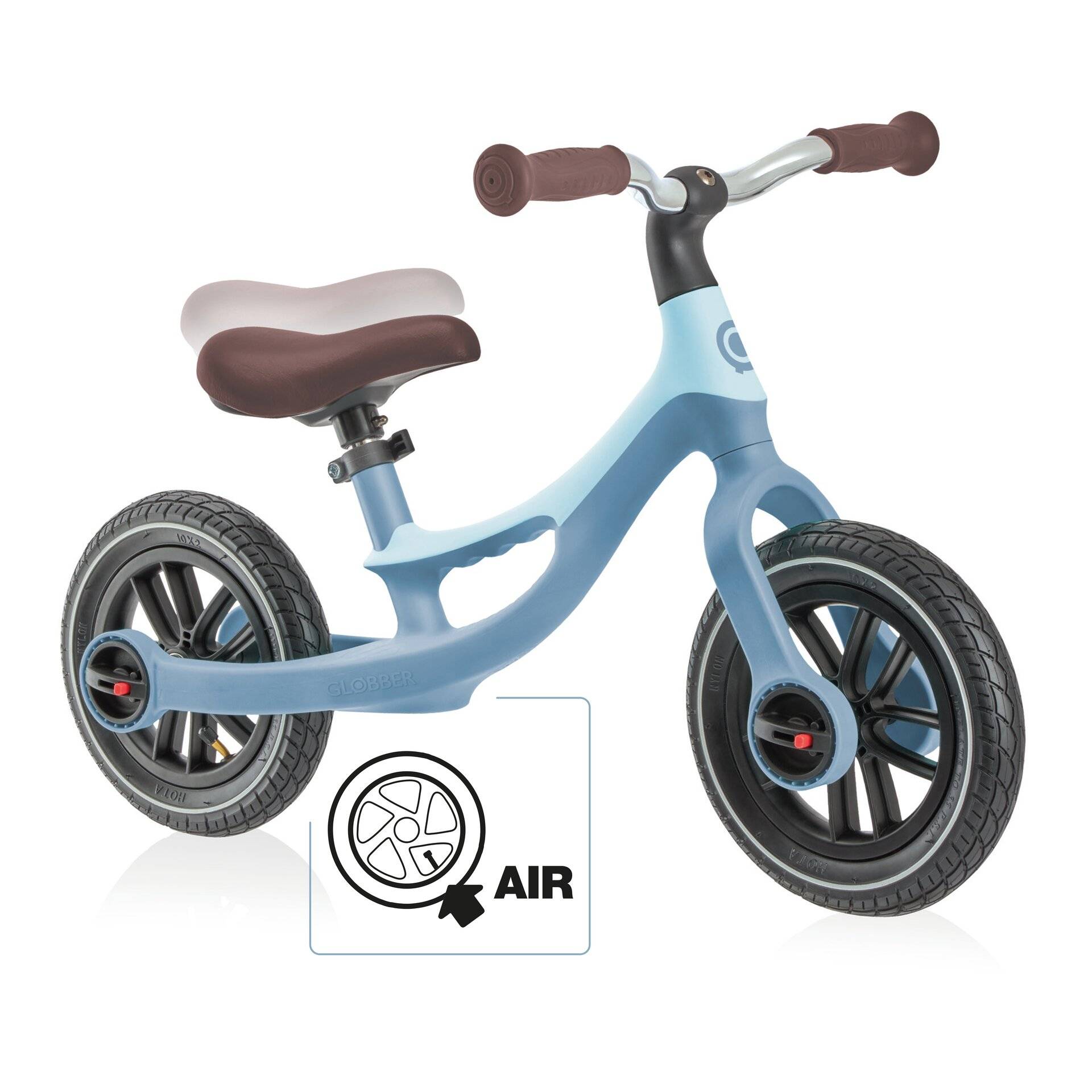 GLOBBER GO BIKE ELITE AIR – Laufrad für Kinder, 10 Zoll Luftbereifung, Sattel höhenverstellbar, pastellblau