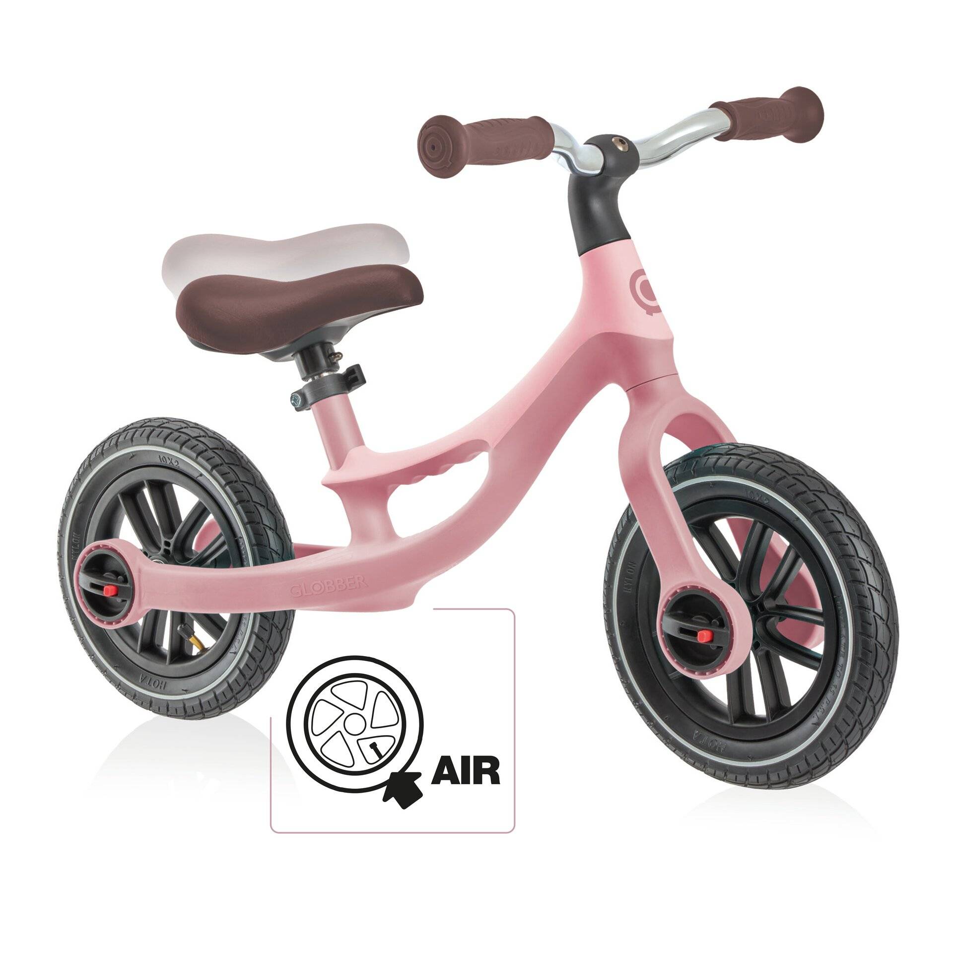 GLOBBER GO BIKE ELITE AIR – Laufrad für Kinder, 10 Zoll Luftbereifung, Sattel höhenverstellbar, pastellrosa