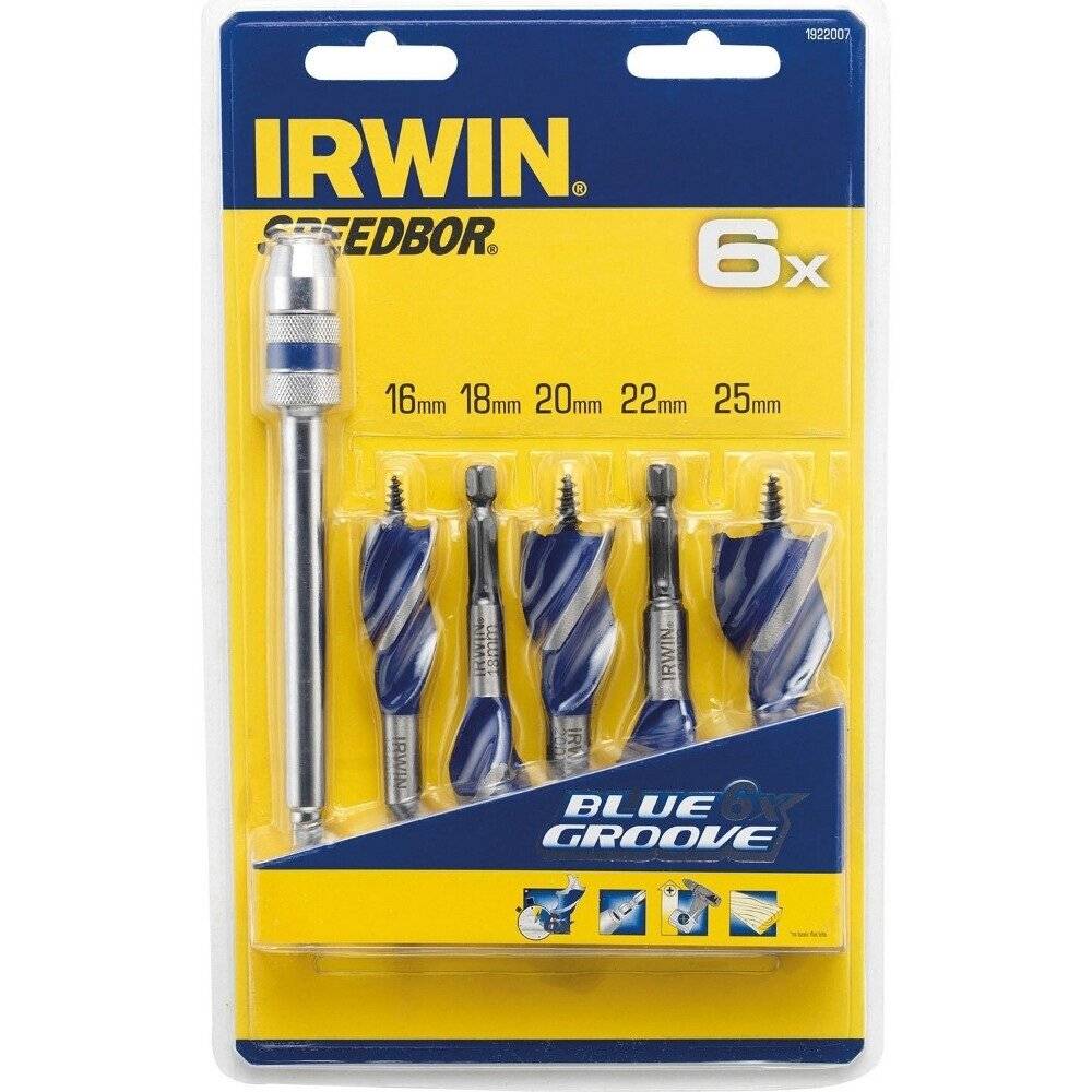 IRWIN HOLZBOHRER SET 5-TEILIG BLAUE RILLEN 6X 16, 18, 20, 22, 25 mm