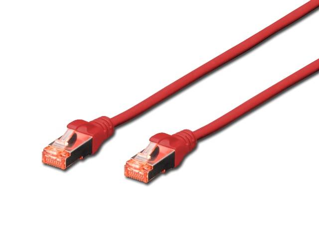 DIGITUS Patchkabel Cat6 S/FTP 2xRJ45 0.5m rot Hebelschutz Polybeutel Kabel RJ45 Cat.6