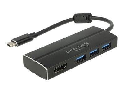 DELOCK Adapter USB3.1 Gen1/C > 3x USB3.0/A + HDMI 4K 30Hz Multimedia-Technik HUBs