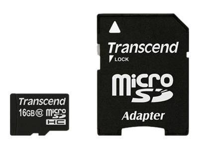 SD microSD Card 16GB Transcend SDHC Class10 w/adapter Multimedia-Technik Micro SD Karten