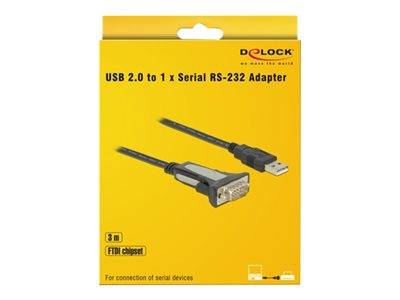 DELOCK Adapter USB 2.0 Typ-A zu 1 x Seriell RS-232 DB9 3 m Multimedia-Technik