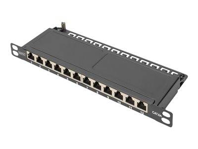DIGITUS Patchpanel 10 Cat6A 12x RJ45 0,5HE geschirmt schw Multimedia-Technik