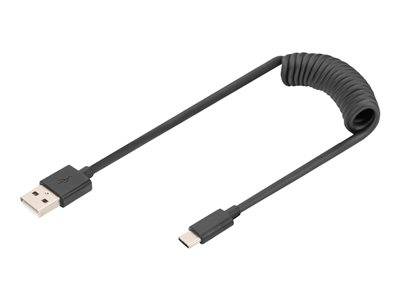 DIGITUS USB 2.0 - USB - A auf USB - C Spiralkabel max. 1m Multimedia-Technik Adapter
