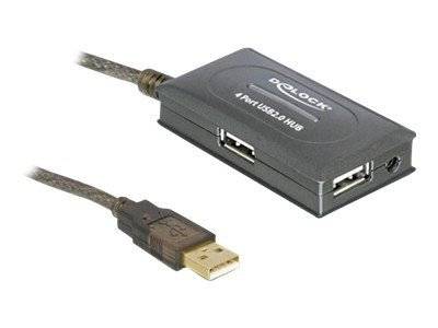 DELOCK USB Verl. A -> 4x A St/Bu 10.00m aktiv grau Multimedia-Technik USB-Kabel