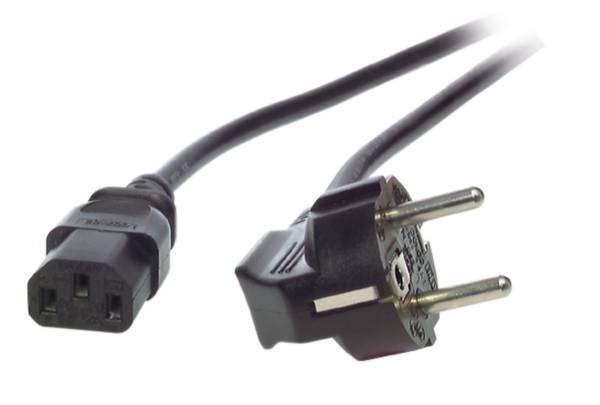 Netzleitung Schutzkontakt 90°- C13 180° -- schwarz 0,5 m, 3 x 0,75 mm² Stromversorgung Stromkabel