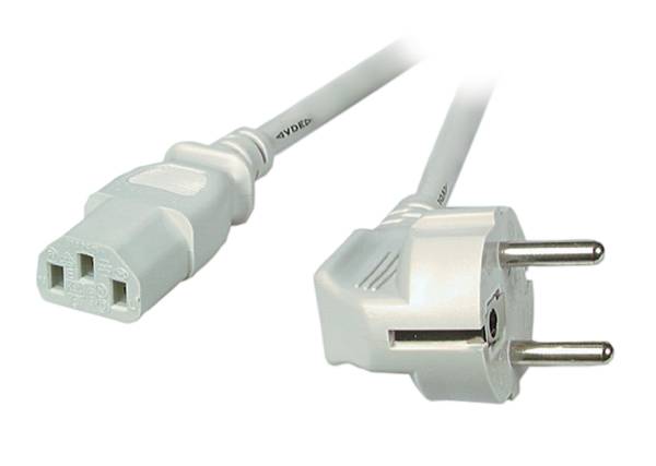 Netzleitung Schutzkontakt 90° - C13 -- 180°, grau, 3,0 m, 3 x 1,00 mm² Stromversorgung Stromkabel