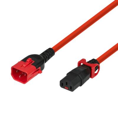 Kaltgeräteverlängerung Dual-Lock C14 - C13 -- IEC Lock, rot, 2 m