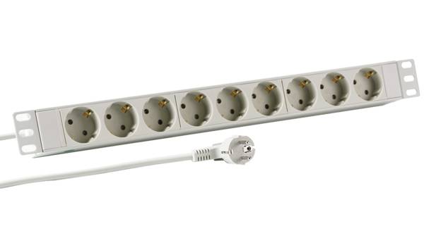 19? 1HE Steckdosenleiste 9 x CEE 7/3 ohne Schalter -- im Aluprofil, grau Stromversorgung 19 Zoll