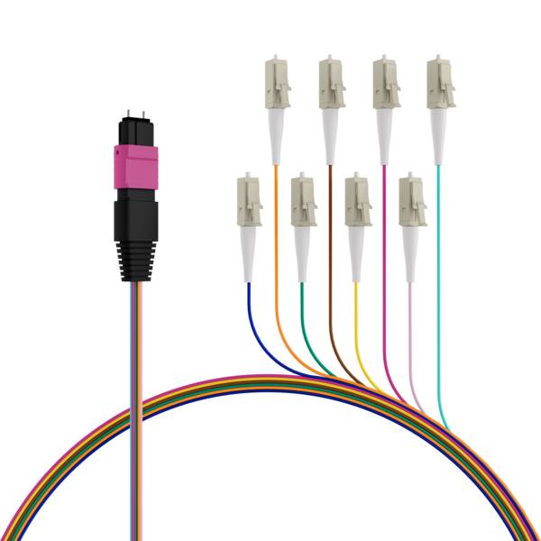 MTP®(M)-LC Fanoutkabel OM4 8 Fasern -- Typ B LSZH erika-violett 0,4m Glasfaserverkabelung MPO / MTP