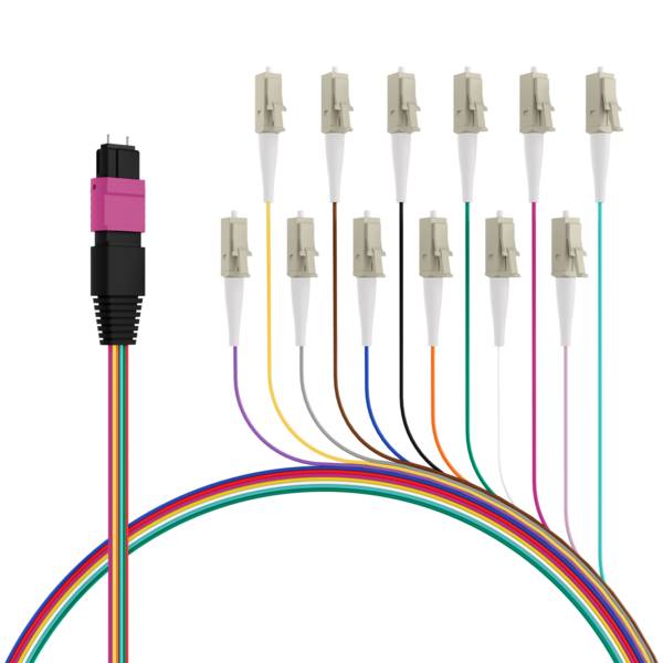 MTP®(M)-LC Fanoutkabel OM4 12 Fasern -- Typ B LSZH erika-violett 0,4m Glasfaserverkabelung MPO /