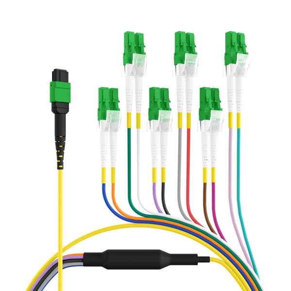 MTP®/APC(F)-LC/APC Trunkkabel OS2 12 Fasern -- Typ B LSZH gelb 7,5m Glasfaserverkabelung MPO / MTP