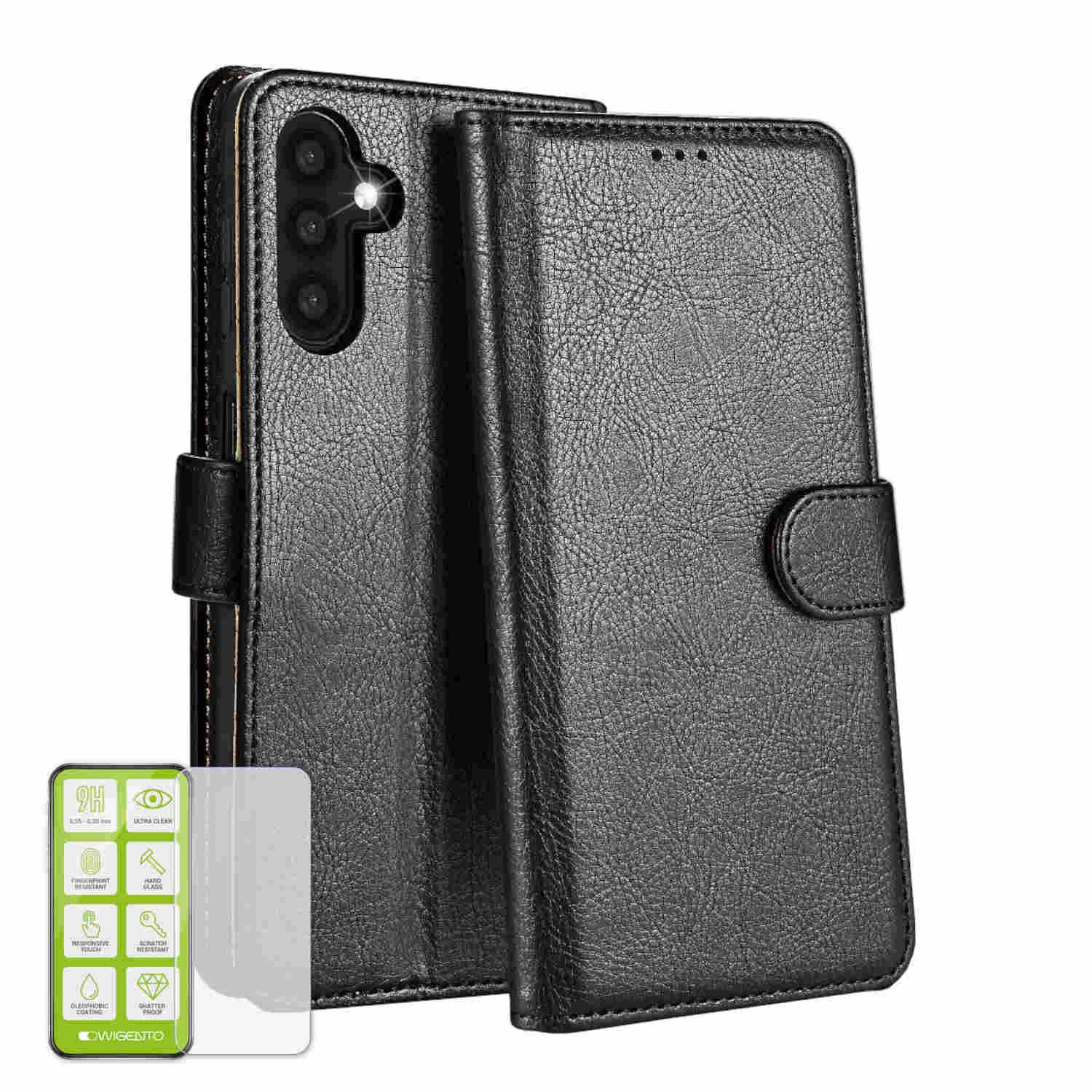 Für Samsung Galaxy A55 Book Wallet Handy Tasche Case Schwarz + H9 Glas