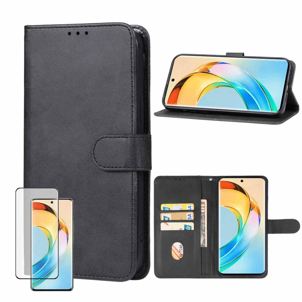 Für Honor Magic 6 Lite Book Wallet Handy Tasche Case + 4D Curved Glas
