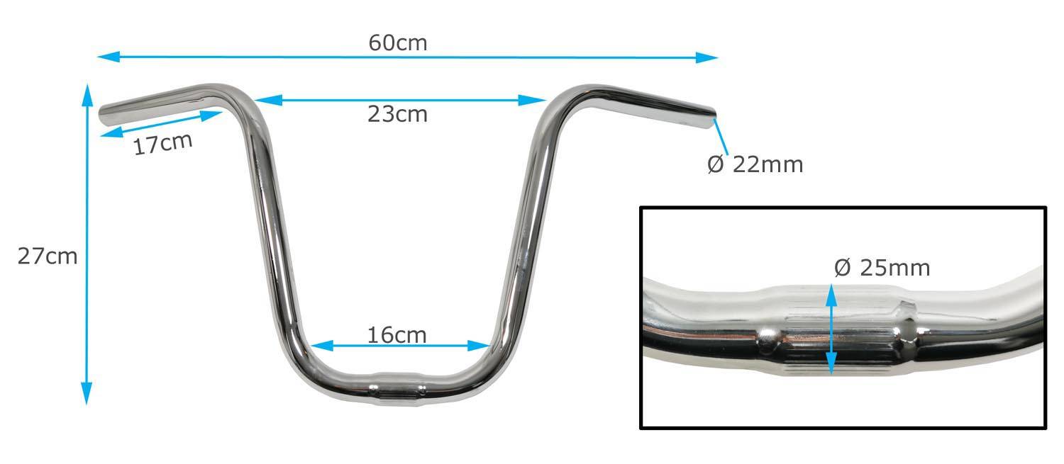 Bonanza Fahrrad Lenker Fahrradlenker Chopper Hochlenker Griffweite 60cm verchromt